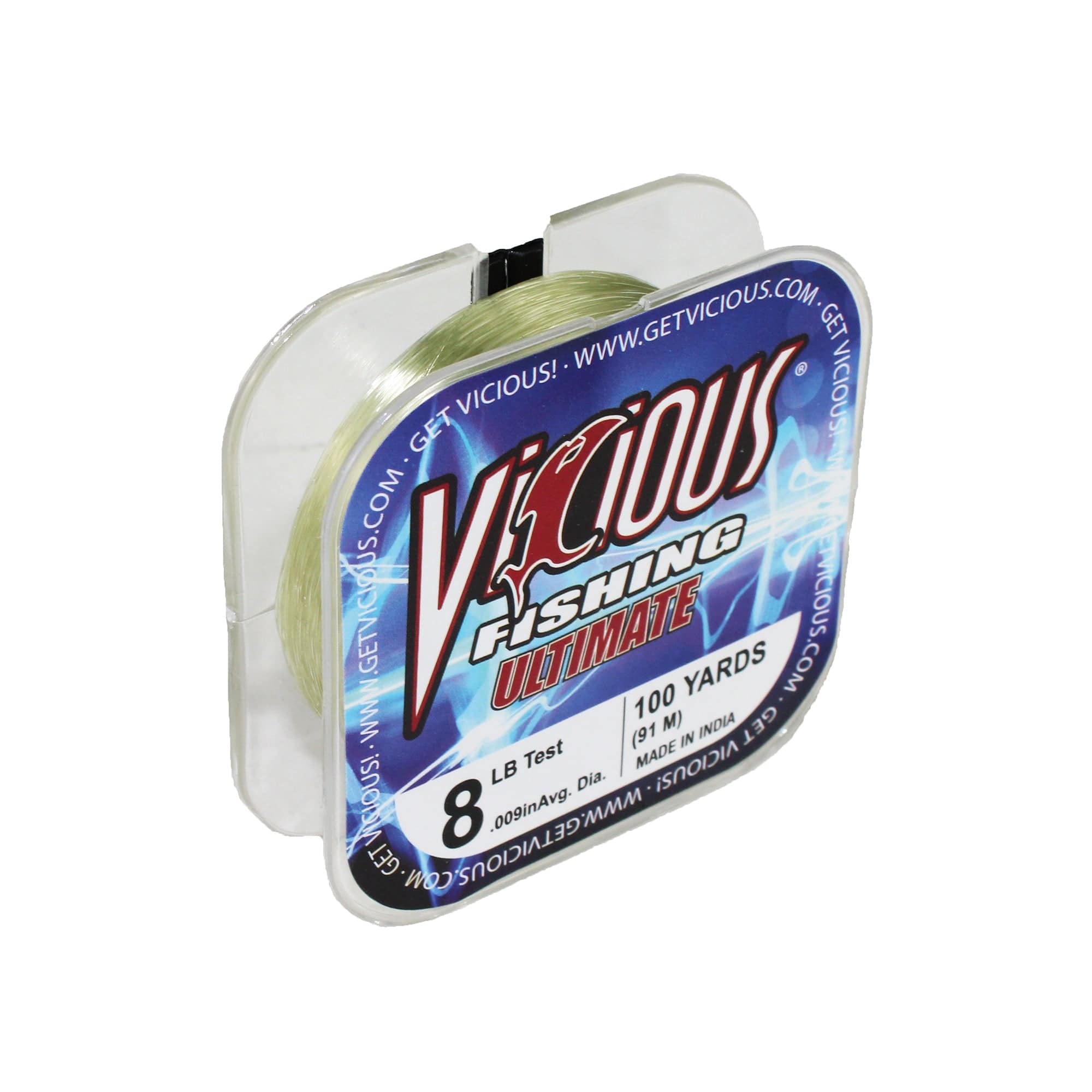 Vicious Fishing PVGN8 8 Lb. Ultimate Monofilament Fishing Line, 100 Yards, .009" Dia. - Lo-Vis Green