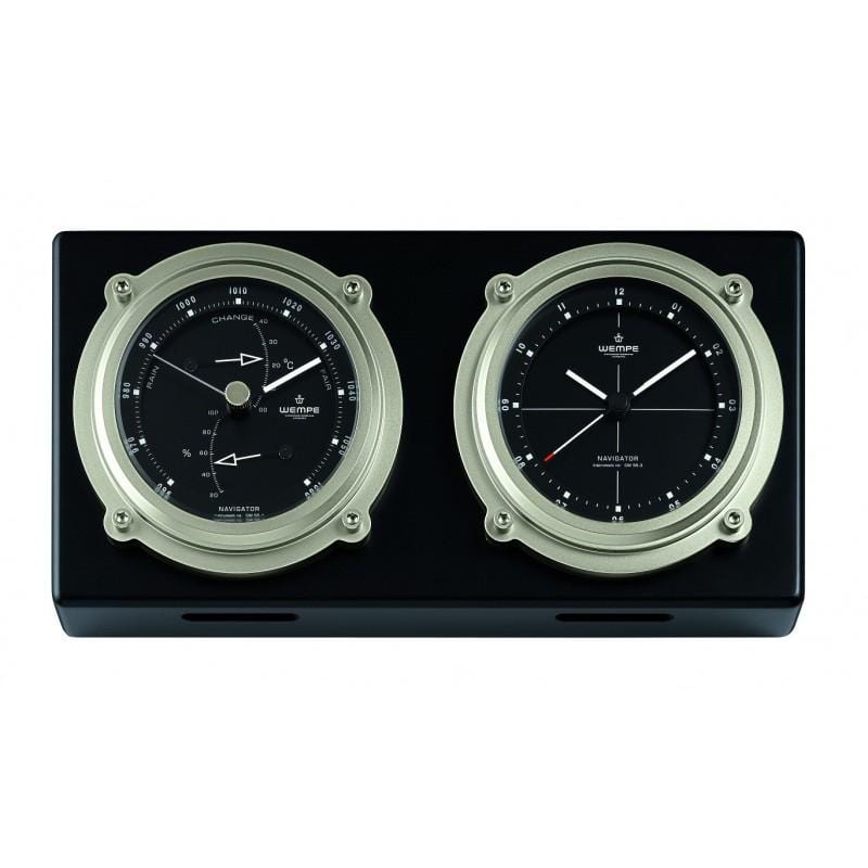 Wempe CW550008 Navigator II Brass Nickel Plated/Black Quartz Clock/Baro/Therm/Hygr 300x150 mm Black/White Arab. Luminova